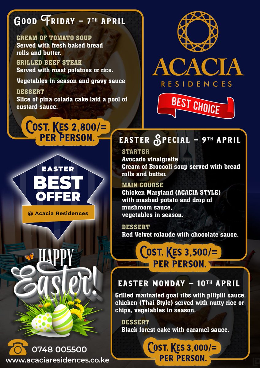 acacialodwar's tweet photo. With Easter comes the spirit of family and fun. Have a delightful Easter with us at acacialodwar. 
#acacialodwar 
#TembeaKenya 
#HappyEaster https://t.co/TCmFtWFM3S