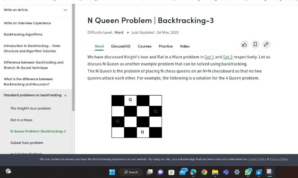 PURVI271965391's tweet image. Maintaining the streak of #30daysofproductivity 
Today I studied about N Queen Problem.....

Thanks @Techwiz_srm_rmp @CodeChefSrmRmp