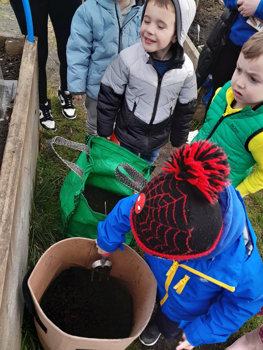 Suzieq1402's tweet photo. Lovely time with #fareplaynursery at @FARE_Scotland Lochend C Allotment. We planted 1st earlies, used our sense of smell in herb garden, matched flowers &amp; leaves to our colour chart, ssng the digging song. @LeniFare @Jimmy_FARE #CommunityGardenWeek @RHSSchools @CultivationSt https://t.co/Rq5wQ0KuTX