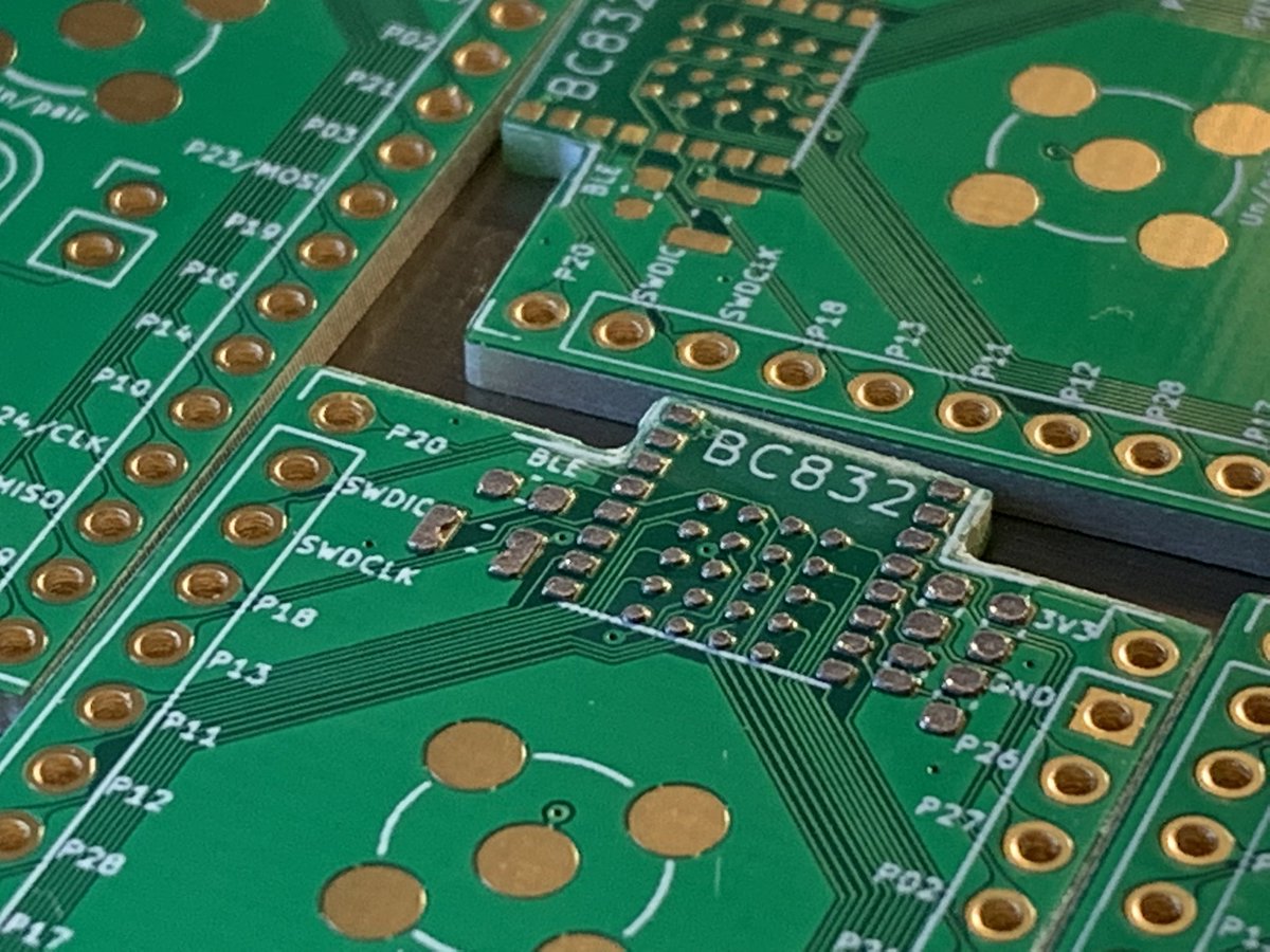 Made a little test PCB for easy wiring up and testing of new peripherals, sensors etc. hopefully it works 🤞 #fanstel #bc832 #magnetpogopins