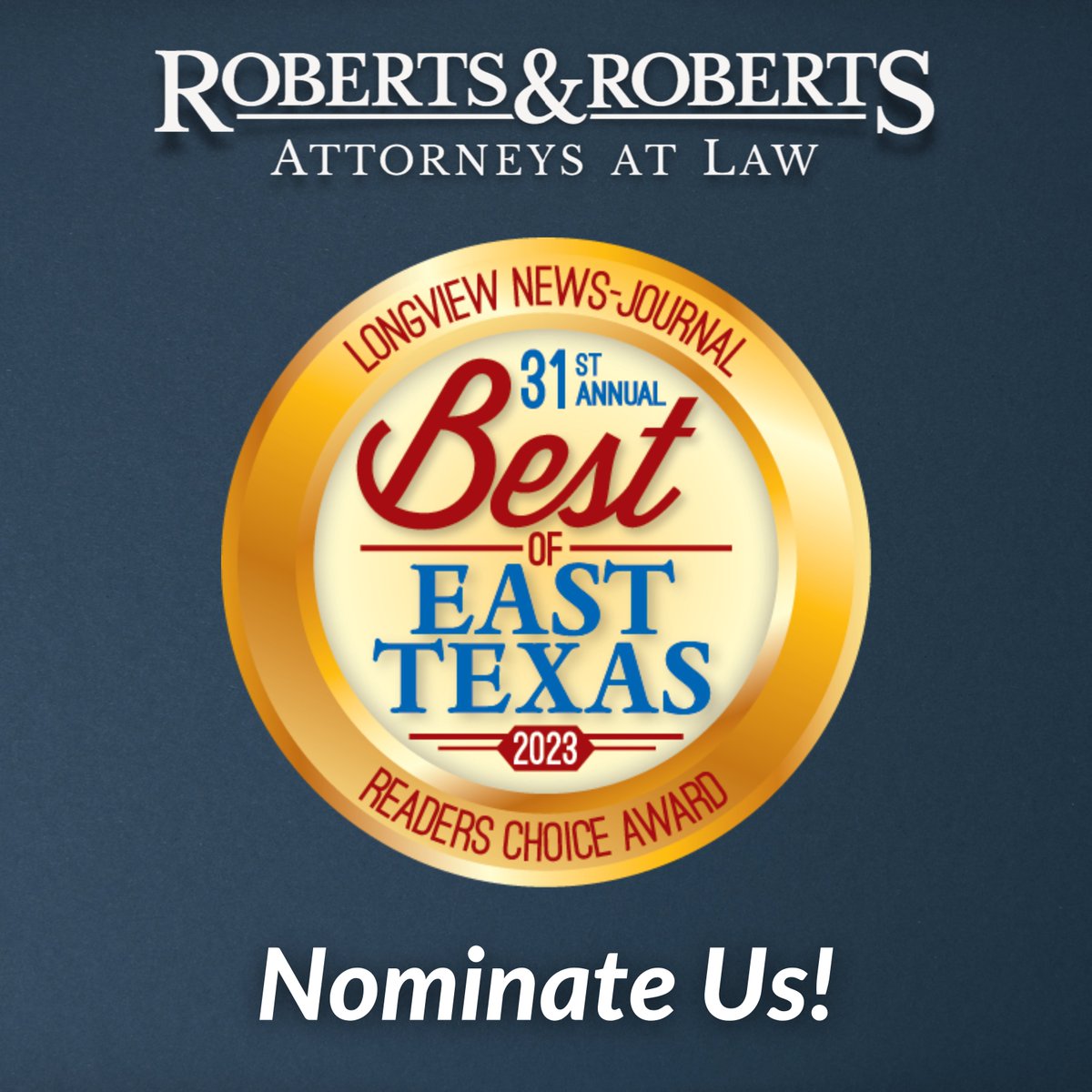 It’s time for nominations in the <a href="/newsjournal/">Longview News-Journal</a>'s “Best of East Texas” awards! 🗳️

Please consider nominating us for the following:

⚖️ Best Law Firm
⚖️ Best Attorney (Frank Weedon)

You can nominate us here 👉 news-journal.com/best_of_east_t…