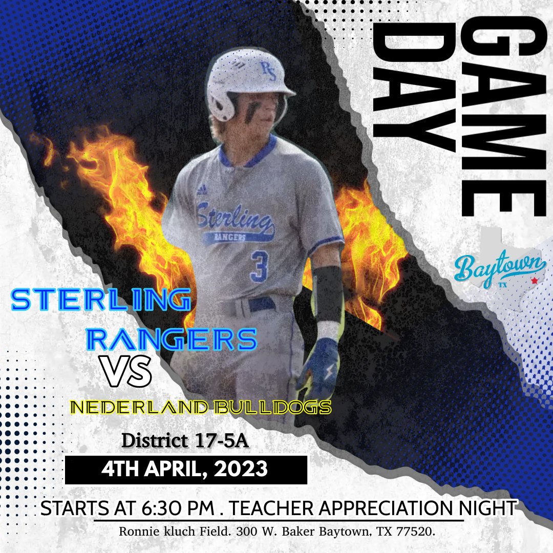 GAME DAY! 👏👏👏
🆚Nederland Bulldogs
⌚️ 6:30PM
🏟️ Ronnie Kluch Field
🗣️Teacher Appreciation Night
#DETAILS