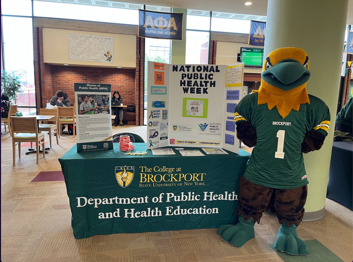 PBHBrockport's tweet photo. Join Elsworth in celebrating National Public Health Week! Come to the Union 4/4 11-1 and 4/5 12-2! #NPHW https://t.co/XtUFD9oadQ