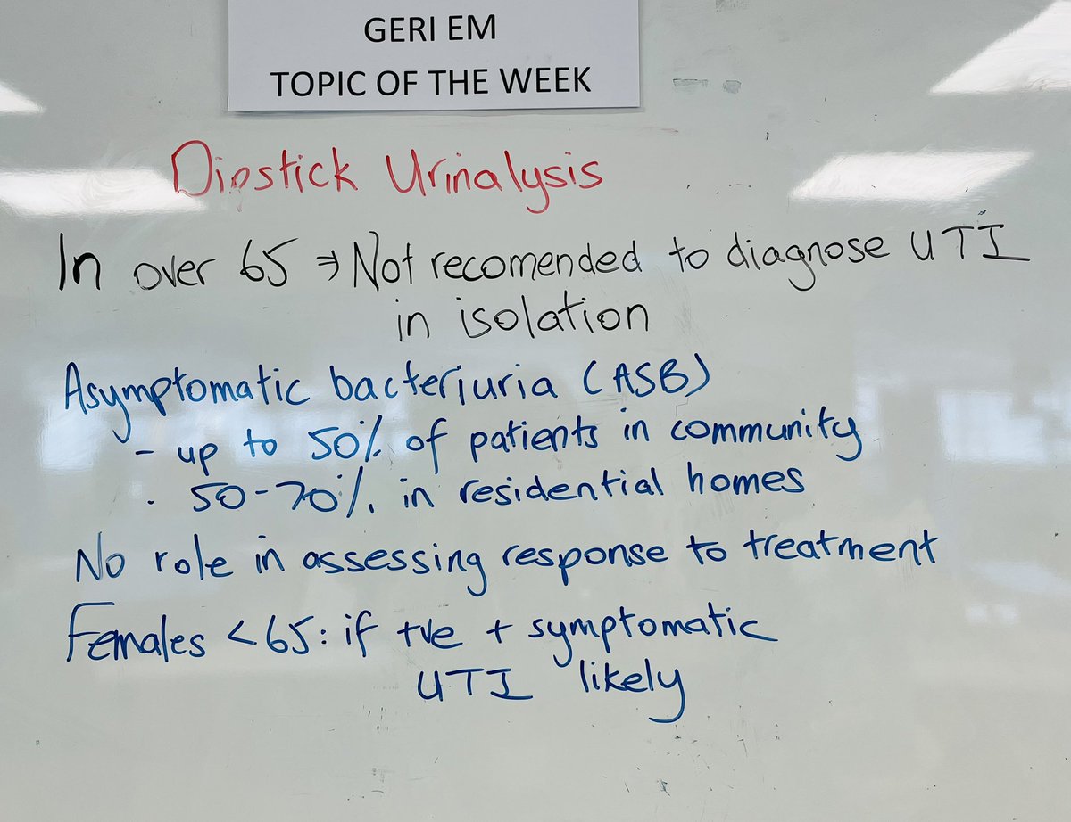 GeriEM topic of the week: dipstick urinalysis in the elderly in the ED. Do not use as a diagnosis of UTI in isolation @ed_tuh @EuGMSSociety