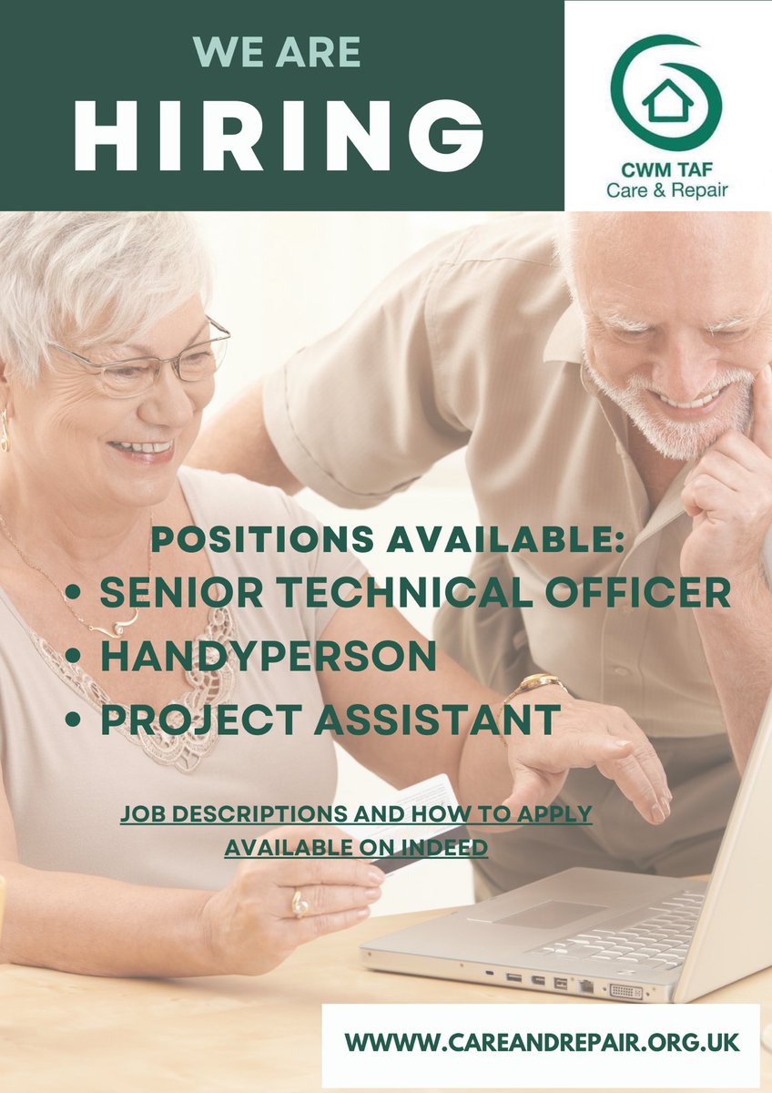 💚Please share💚

We are hiring! 3 opportunities available to join our team.
🏠 Senior Tech Officer
🔨 Handyperson
💻 Project Assistant 

Full details available on indeed - link below ⬇️ 

uk.indeed.com/m/jobs?q=cwm%2…