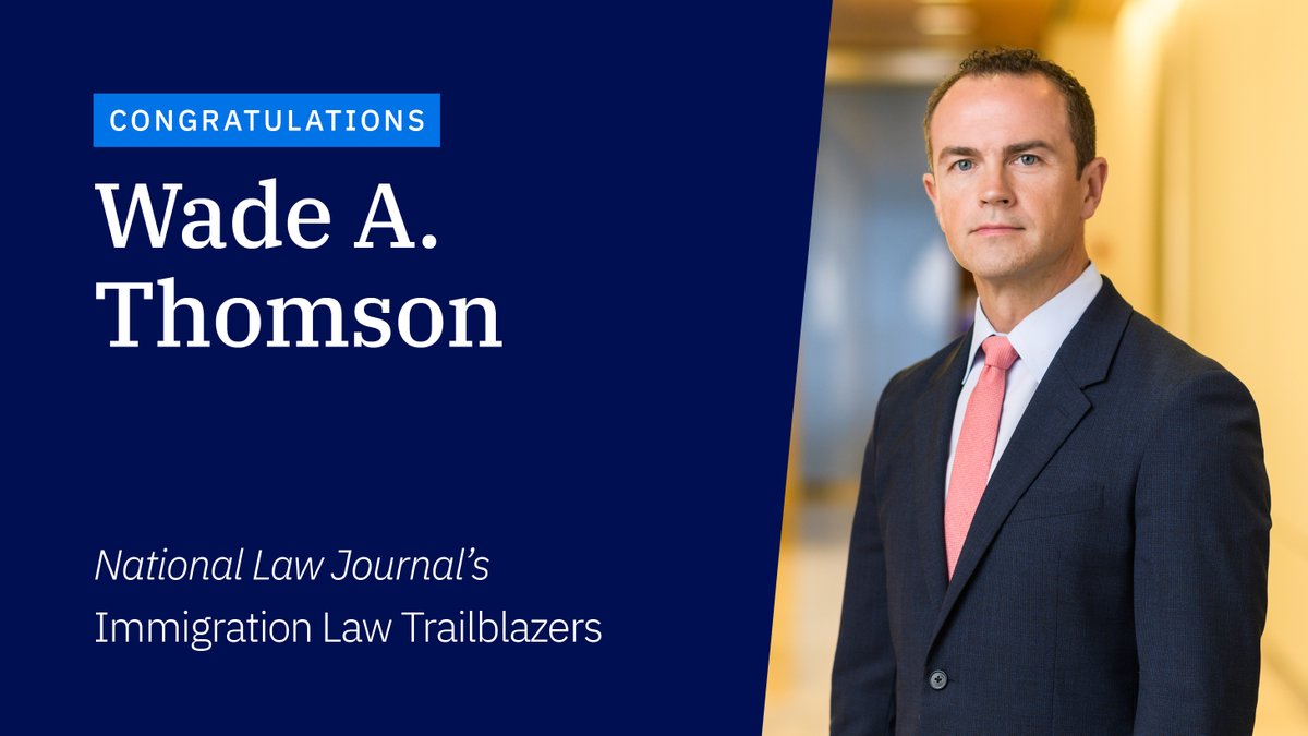 Congratulations to Partner Wade Thomson for being recognized as a 2023 Immigration Law Trailblazer by the National Law Journal. Read more: jenner.com/en/news-insigh… #ProBono #Immigration