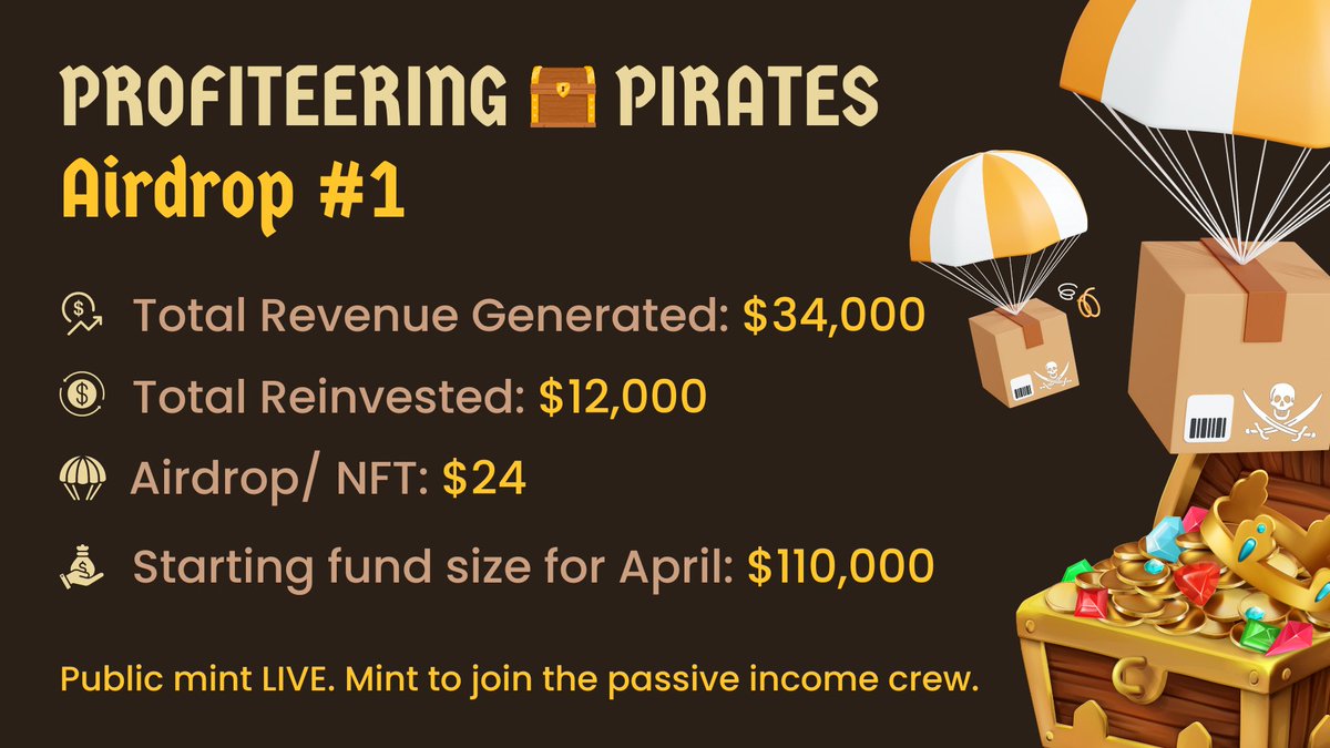 Probably nothing, we paid $24/ NFT to our holders in just one month. 

We generated a revenue of $34,000 and reinvested $12,000 to compound the fund. 

Public mint is LIVE - profiteeringpirates.xyz

Do not miss the next month payout. Join DC for OTC/ bulk minting offers.