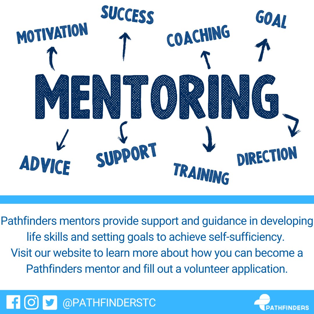 Pathfinders mentors provide support and guidance in developing life skills and setting goals to achieve self-sufficiency. To learn more about how you can make a difference in our community, visit our website to apply to be a mentor today! #PathwayToSuccess #PathfindersTC