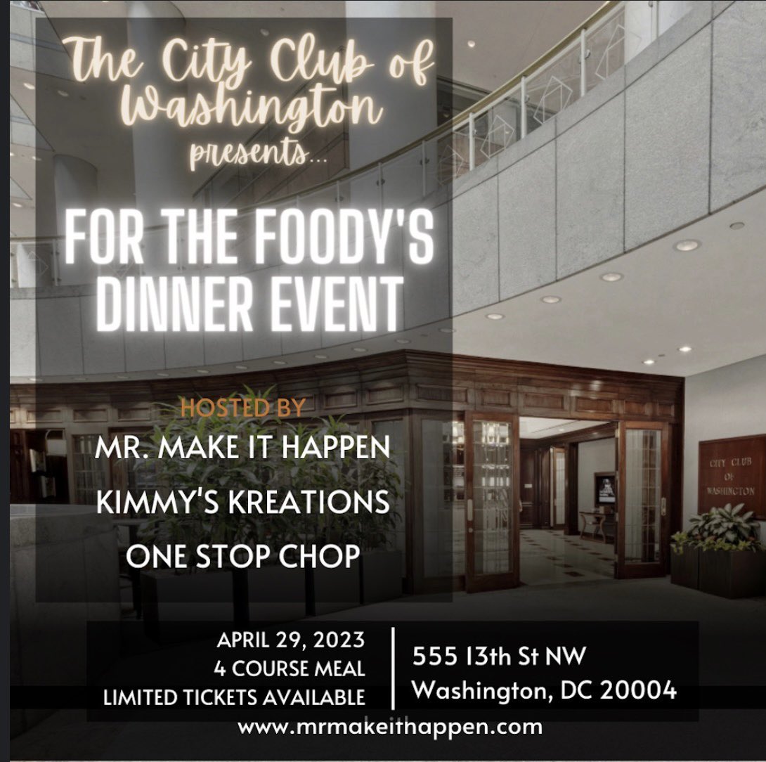 DC.. we’re back! Grab your tickets NOW before they sell out.. 4 course dinner and drinks with myself <a href="/Onestopchop/">Chop</a> and <a href="/KimmysKreations/">Kimmy’s Kreations</a> 

mrmakeithappen.com/foodysevent