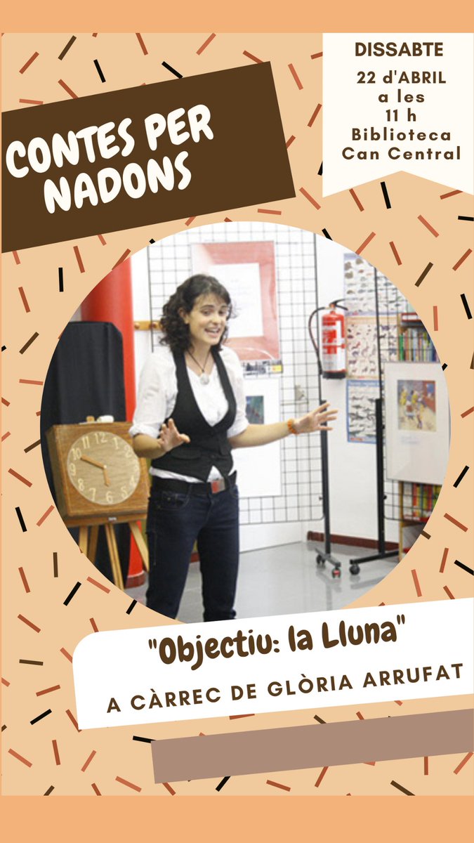 bibstacoloma's tweet photo. Contes per Nados a la #BibCentral
Glòria Arrufat us espera el dissabte 22 d'abril a les 11 per explicar el conte "Objectiu: la Lluna" https://t.co/6gHxXpFZq7