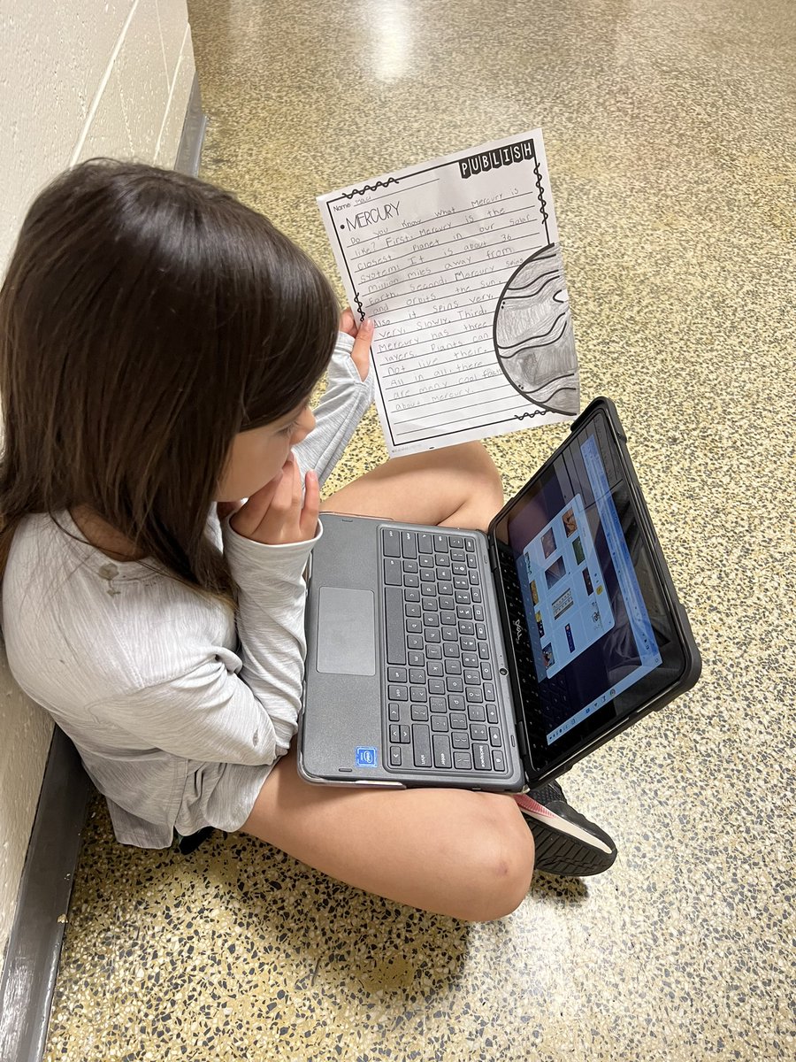 We took a walk through our solar system &amp; the writing process as we researched planets! 🪐☀️Students brainstormed, created an outline, gathered information, designed a draft, peer revised/edited, &amp; published their writing. Then, students recorded their findings in Book Creator.