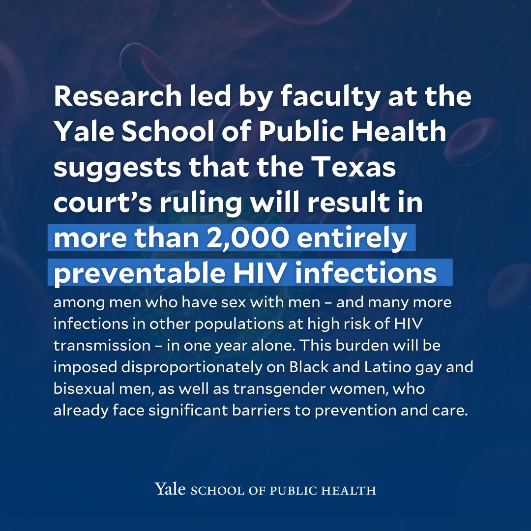 The ruling will result in more than 2,000 entirely preventable HIV infections in the coming year, according to a recent study led by researchers at the Yale School of Public Health. Read more about this study: m.yale.edu/bn5f (4/6) @ADPaltiel @gregggonsalves