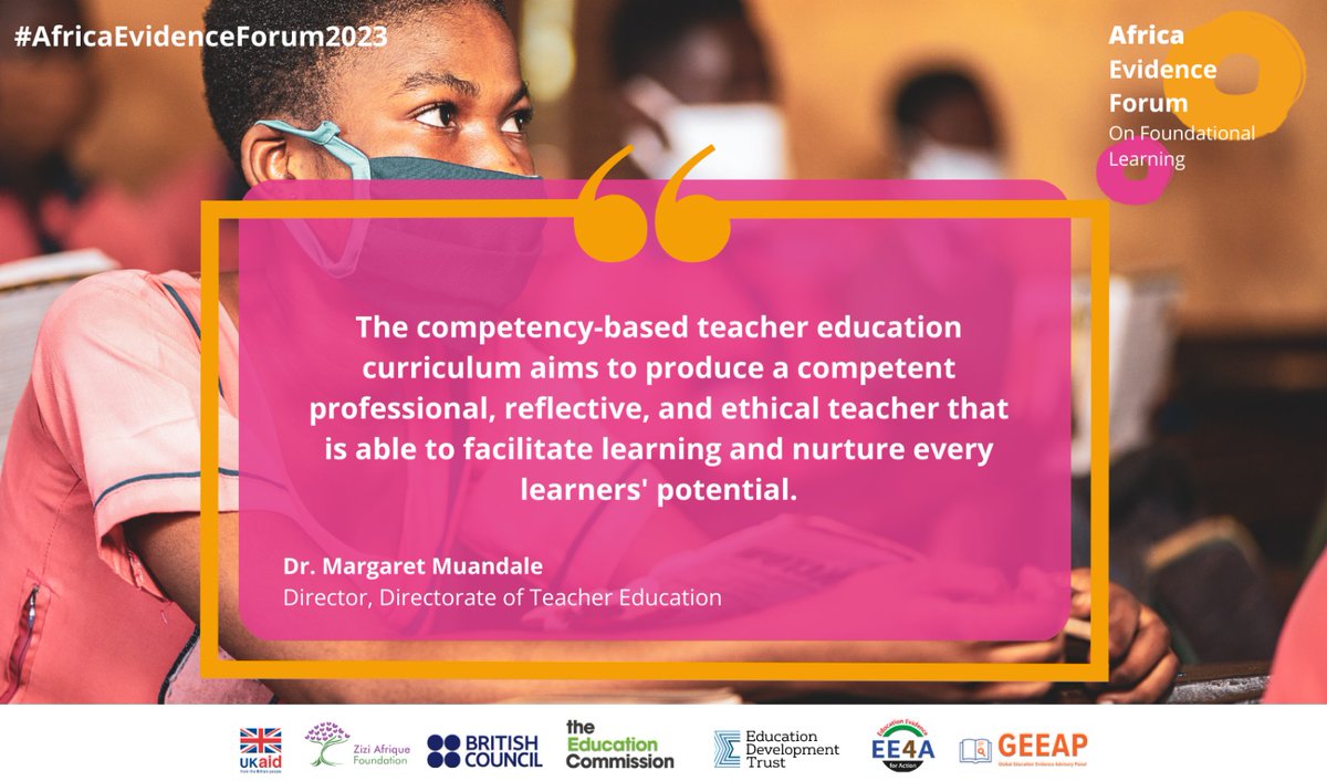 mizizielimu's tweet photo. We are constantly reforming the teacher education system to ensure that all our teachers are competent. ~ Dr. Margaret Muandale, Directorate of Teacher Education 
#AfricaEvidenceForum2023 #FoundationalLearningForAll #TransformingEducation #EvidenceInEducation https://t.co/ORjO04rwyx