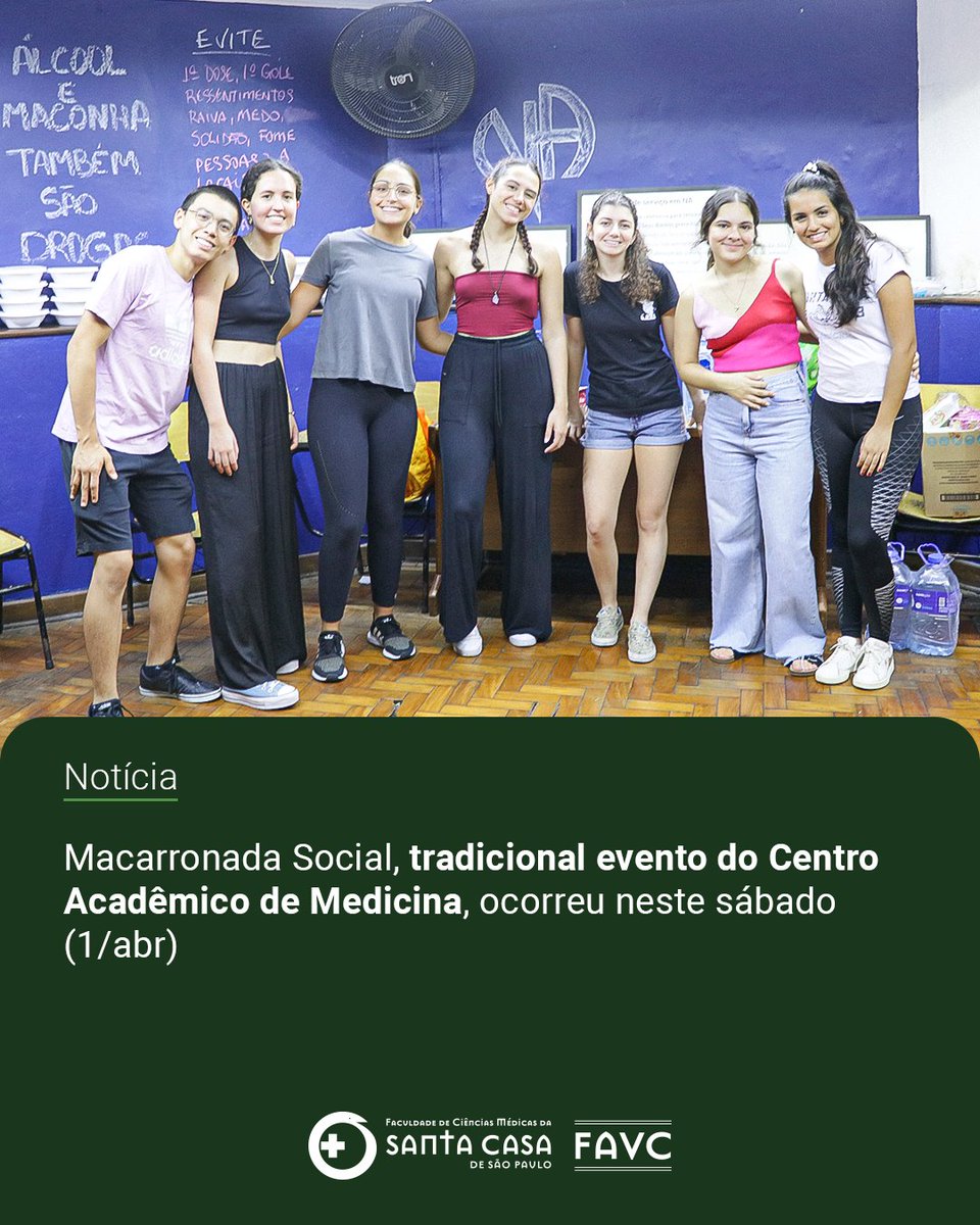 A tradicional Macarronada Social, organizada desde 2011 pelo Centro Acadêmico Manoel de Abreu (CAMA), do curso de Medicina da FCMSCSP, aconteceu em 1º de abril, na Igreja da Santa Cecília.

Saiba mais: bit.ly/MacarronadaSoc…

#cultura #calouros #Medicina #FCMSCSP #SantaCasaSP