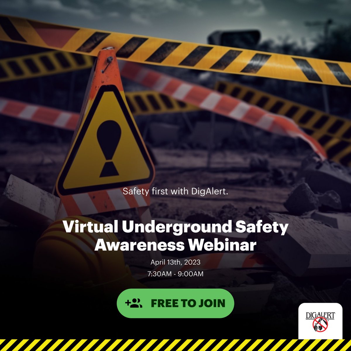 DigAlert's tweet photo. Don't risk injury or property damage during your excavation projects. Sign up for our free virtual underground safety awareness webinar and learn how to safely and efficiently manage your projects. Only a few days left to register!

https://t.co/vldK5sJKNs https://t.co/8eqAjvZt0q