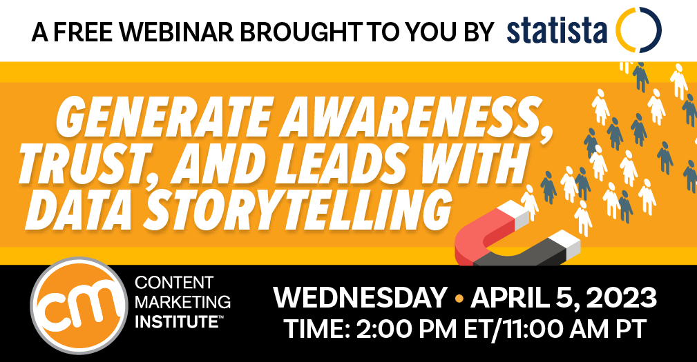 CMIContent's tweet photo. Don't miss tomorrow's live webinar! #CMWorld

🔁 Generate Awareness, Trust, and Leads with Data Storytelling
✏️ RSVP: https://t.co/SQugNmh2bg

Thanks to Statista Content &amp; Design for sponsoring this live session! https://t.co/Y5U38FovxJ