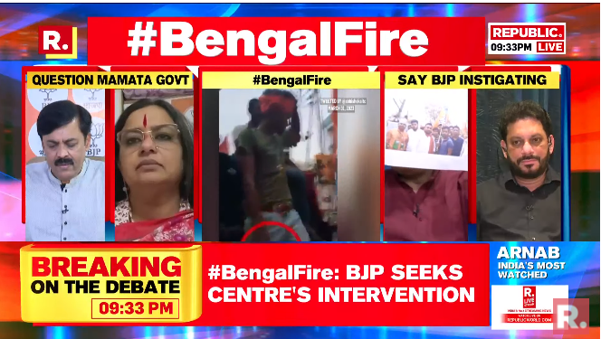 republic's tweet photo. #BengalFire | The man brandishing a gun in the Ram Navami rally is not a BJP member. TMC is spreading lies: @GVLNRAO, Rajya Sabha MP &amp; BJP National Spokesperson - https://t.co/8P7FJ7QepT

#BengalViolence #MamataBanerjee #BJP #TMC #HowrahClashes #Rishra #RamNavamiViolence https://t.co/I4u3fe4a4N
