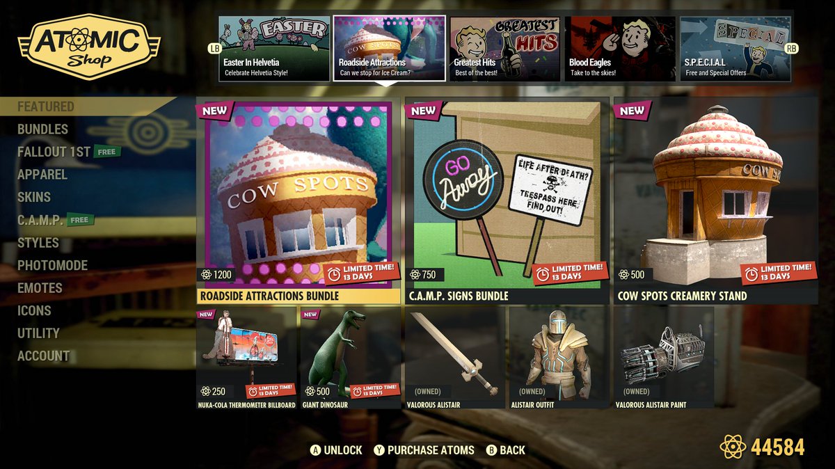 RadCatsRule's tweet image. Atom Shop Update, 4th April #Fallout76 #Fallout