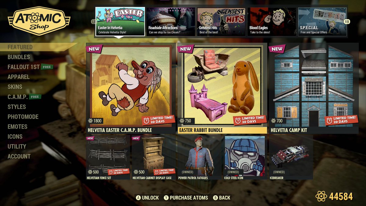 RadCatsRule's tweet image. Atom Shop Update, 4th April #Fallout76 #Fallout