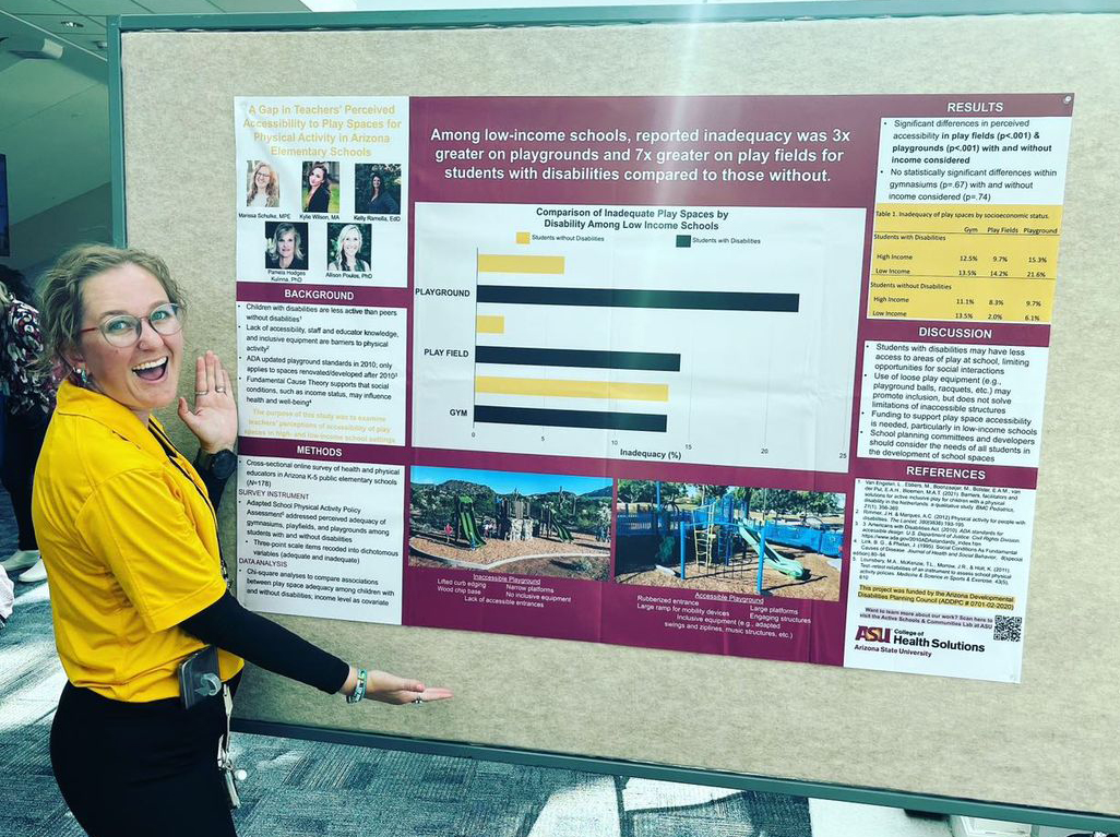 asuhealth's tweet photo. Congrats to exercise and nutritional sciences PhD student @missy_runner, #ActiveAtALC Best Student Poster winner!

She says, "I hope to begin to provide implementation strategies for increased accessibility and inclusion to promote physical activity for all student demographics." https://t.co/zJLc3FAD76