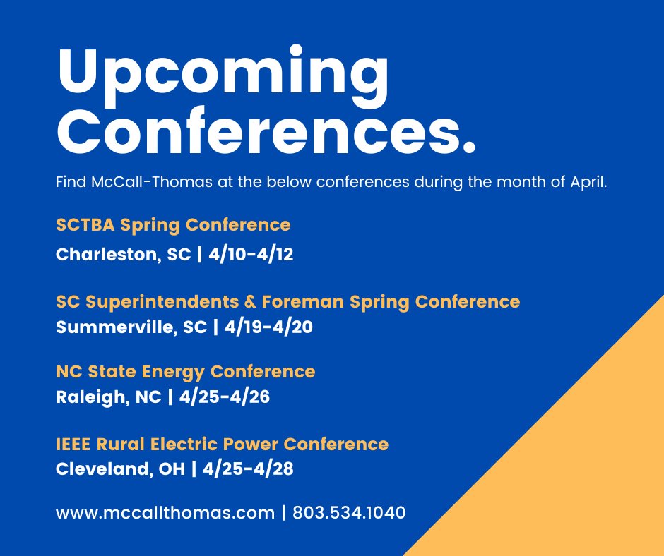 Upcoming April Conferences

buff.ly/42rJCwT | 803.534.1040
#telecommunications #electrical #engineering #electricutilities