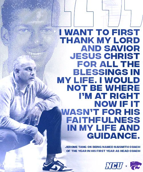 Huge congratulations to former NCU Men’s Basketball player Jerome Tang on being named Naismith Coach of the Year in his first season as K-State head coach!

2022-23
- 26-10 overall record
- Elite 8 appearance
- BIG 12 Coach of the Year

Keep making NCU proud Jerome! 

#DOWNTOWNU