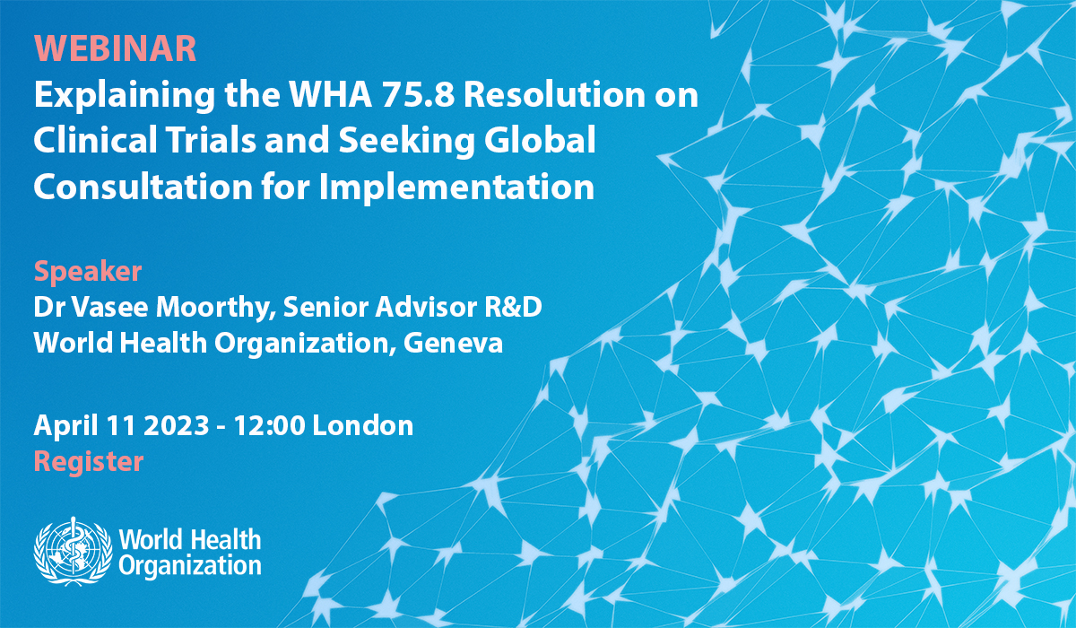 How can we strengthen #ClinicalTrials to provide high quality evidence on health interventions?

Join <a href="/vaseemoorthy/">Vasee Moorthy MD PhD</a> from <a href="/WHO/">World Health Organization (WHO)</a> to learn more about adopting the World Health Assembly’s WHA75.8 resolution strengthening clinical trials

11 Apr 2023 12:00 BST

zoom.us/webinar/regist…