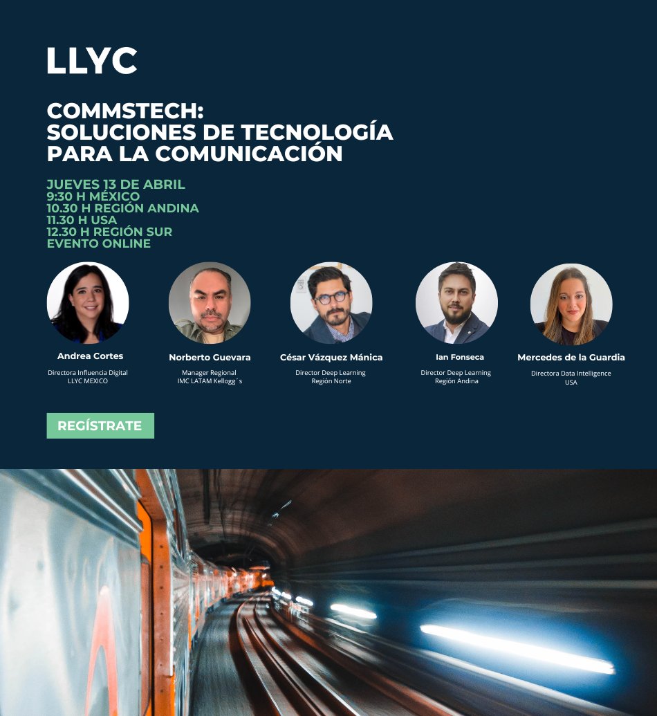 LLYC_Global's tweet image. ¿Qué soluciones de analítica de datos vinculadas a la estrategia de #comunicación de las compañías hemos desarrollado en LLYC? Te lo cuenta nuestro equipo de #DeepLearningLLYC de Américas y @KelloggsLATAM 

🗓️13 de abril
🕔9.30 h Mx.

Inscríbete aquí 👇event.webinarjam.com/register/338/q…