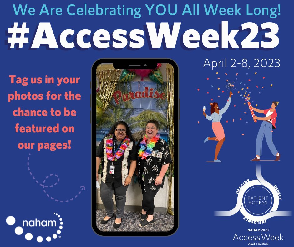 MyNAHAM's tweet photo. NAHAM is celebrating YOU all week long for #AccessWeek23! We know that Patient Access professionals play a huge part in enhancing the patient access experience. We are proud to celebrate all that you and your team have accomplished! Learn more:
https://t.co/SsEzdmd3Bl https://t.co/6BrRXXEPFM