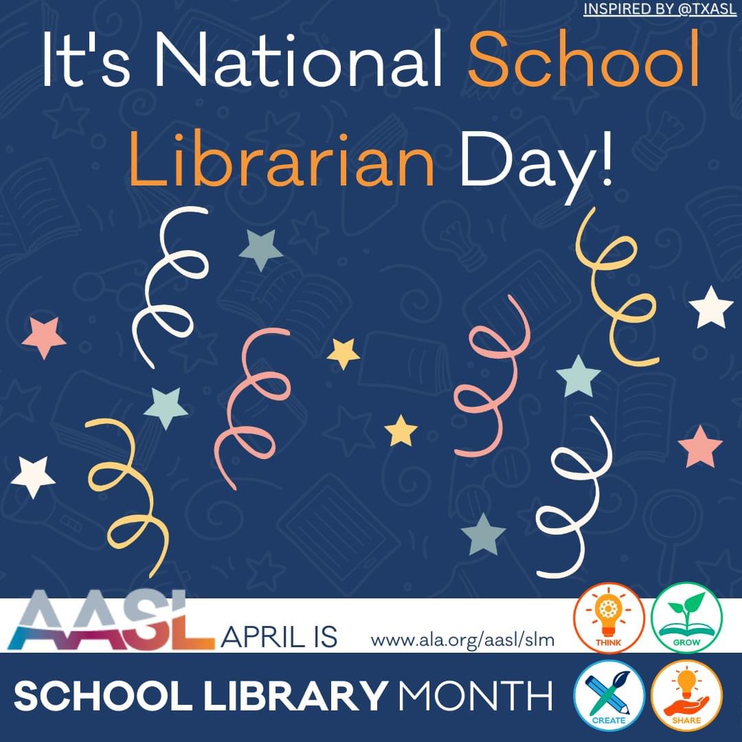HiRMS_library's tweet photo. It's National School Librarian Day! Take a moment to thank a librarian - they work hard to make sure you have access to great books, interesting information, and a welcoming environment. We 💙 our librarian here in the MC. Thanks for all you do, Ms. Warr!! https://t.co/MVb6LCysTZ