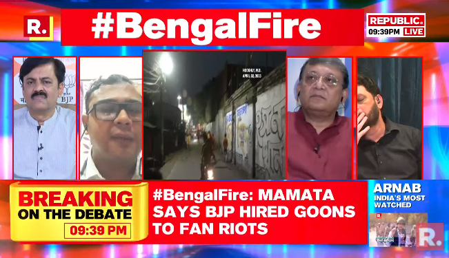 republic's tweet photo. #BengalFire | Identities can't be disclosed, the probe is on: TMC Spokesperson Biswajit Deb on why Bengal govt is not revealing details about the rioters - https://t.co/8P7FJ7PGAl

#BengalViolence #MamataBanerjee #BJP #TMC #HowrahClashes #Rishra #RamNavamiViolence https://t.co/zFZZ0ModYE