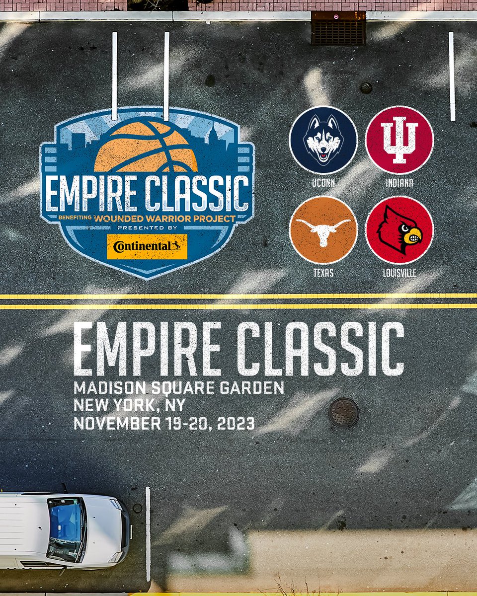 EmpireClassicBB's tweet photo. OFFICIAL:

The 2023 Empire Classic presented by @continentaltire benefitting @wwp will feature the National Champion @UConnHuskies, @IndianaMBB, @TexasMBB and @LouisvilleMBB at @TheGarden on November 19-20.

Press Release: https://t.co/Wishio2IWN https://t.co/aJW8e4lB2k