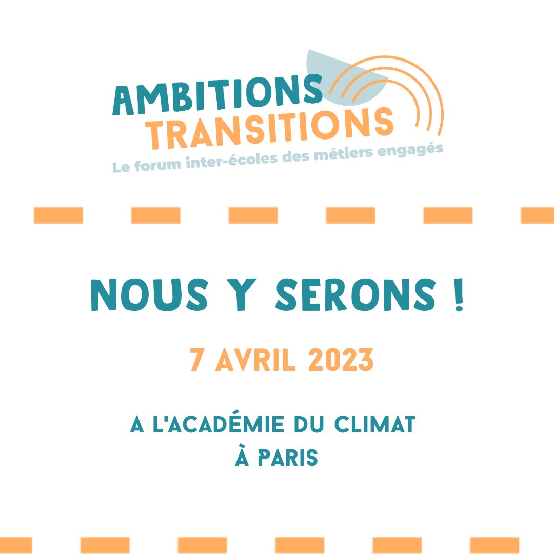 📣 C'est avec beaucoup d'enthousiasme que nous participons cette année encore à Ambitions Transitions, le forum inter-écoles des métiers engagés.

📆 RV vendredi 7 avril, de 11h à 16h !

⚡ Pour s'inscrire gratuitement, c'est par ici : ow.ly/GUWu50NA38I