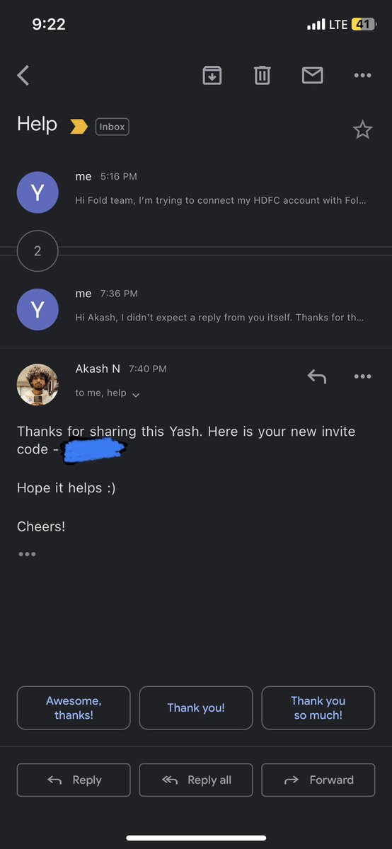 I lost my <a href="/foldmoney_/">Fold</a> account after getting an invite (because I Deleted it myself 😂) but <a href="/meakaakka/">Akash</a> was too kind and gave an alternative code!