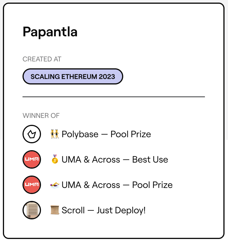 Papantla (created by <a href="/0xVato/">Arturo</a> + me), an on-chain flight insurance project, won prizes at @ETHglobal Scaling Ethereum hackathon.

Let's talk about how I got here. 7 months as a #Web3 dev, where burnout, motivation and #Typescript have had an impact on my dev journey

1/13