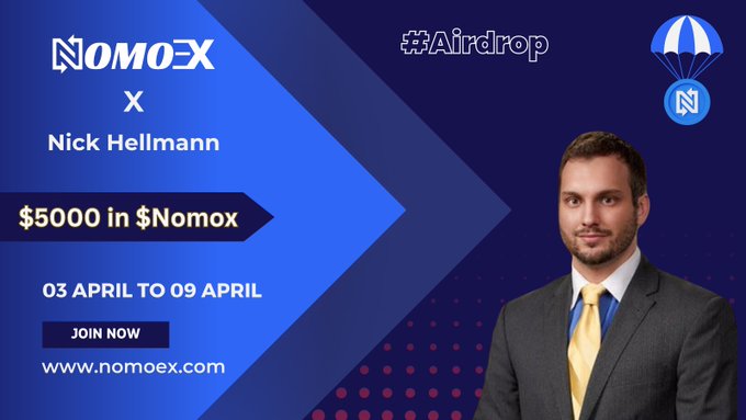 CryptoHitmann's tweet photo. 🤑Nomoex X Nick #Airdrop 

Reward $5000 in $Nomox 

1. Follow @nomoex_in &amp; @CryptoHitmann

2. Like, RT &amp; Tag 3 Friends  

3.Complete #Form ⤵️ https://t.co/7mo48tZ7D3

🚀Ends April 9th 🚀 
#Airdrops #Giveaway #BSC #Crypto #Nomoex https://t.co/flPzpn9jVs