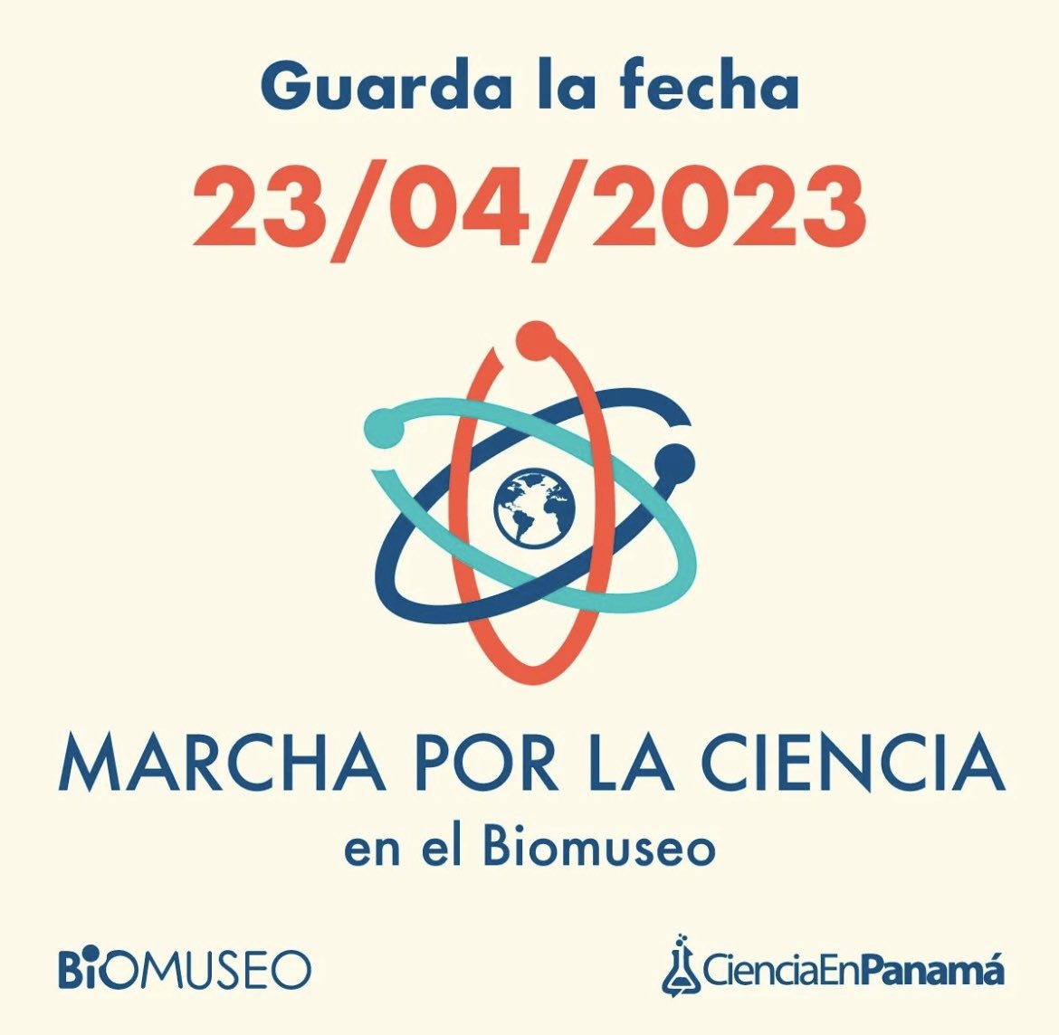 CienciaPTY's tweet photo. ¡Reserven la fecha! 🗓️

Este próximo 23 de abril, la Fundación #CienciaEnPanamá y el @biomuseo realizarán la Marcha por la Ciencia 2️⃣0️⃣2️⃣3️⃣

Los invitamos a estar pendientes a nuestras cuentas de redes sociales. Pronto anunciaremos más detalles de @ScienceMarchPTY ⚛️

#Panamá 🇵🇦 https://t.co/YCcpYsIJvG