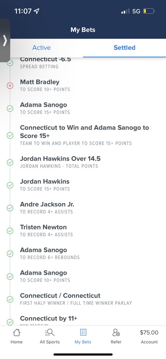 Vinsanity48's tweet photo. Really starting to develop a hatred for sports gambling. +2249 on an 11 leg parlay and miss it by 1 player needing 1 basket. Unbelievable https://t.co/goYMFuxpk2