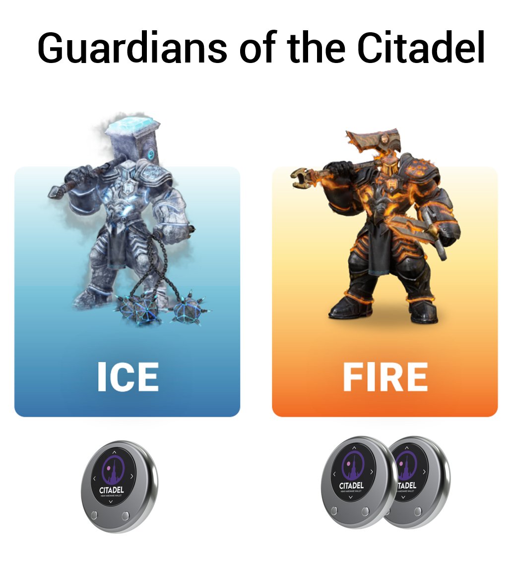 citadelwallet's tweet image. Citadel Wallet Pre-Orders are Live on @HeadStarterOrg platform &amp;amp; will be available for new users to pre-order through Guardians of the Citadel Ice &amp;amp; Fire Knights:

Minting Ice Knight = Pre-Order 1 Wallet
Minting Fire Knight = Pre-Order 2 Wallets
#HBARNFTs
app.headstarter.org/projects/guard…