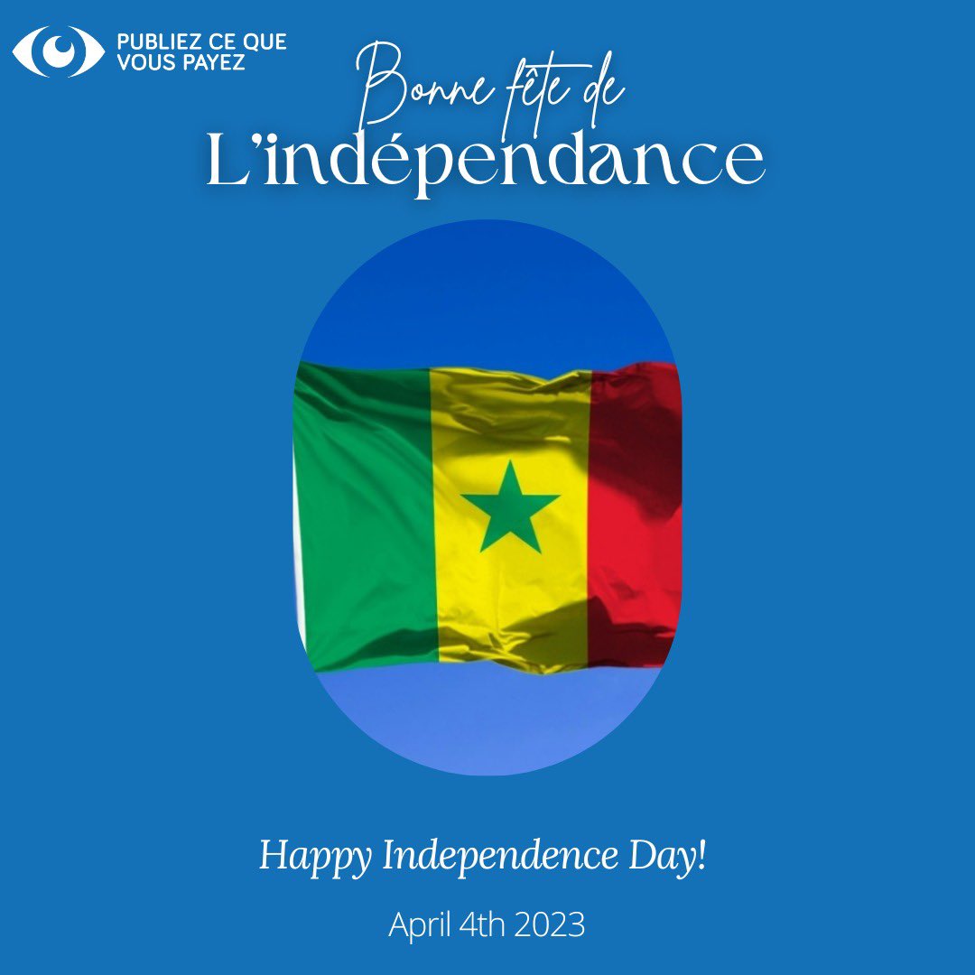 pcqvpsenegal's tweet photo. À l’occasion du 04 avril, la Coalition Nationale Publiez Ce Que Vous Payez, souhaite une joyeuse fête de l’indépendance au peuple Sénégalais.
#pcqvp #pcqvpsenegal #Cajust #kebetu #4avril #freesenegal #freesenegal🇸🇳 https://t.co/kAD7BRgRZn