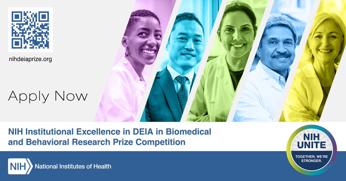 .@NIH is now accepting applications for the Institutional Excellence in #DEIA Prize Competition! Does your institution value and promote a culture of DEIA in research environments Read the latest #COSWD blog to learn more and apply to share your approach: bit.ly/3zx5Mk4