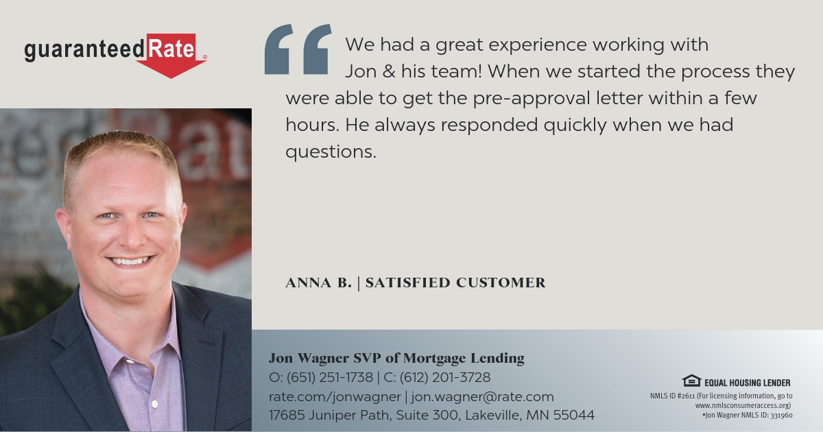 Thanks for the great review, Anna! We hope to do the same for your friends. #PurchaseExperts #LowRates #PositivelyDifferent rate.com/jonwagner