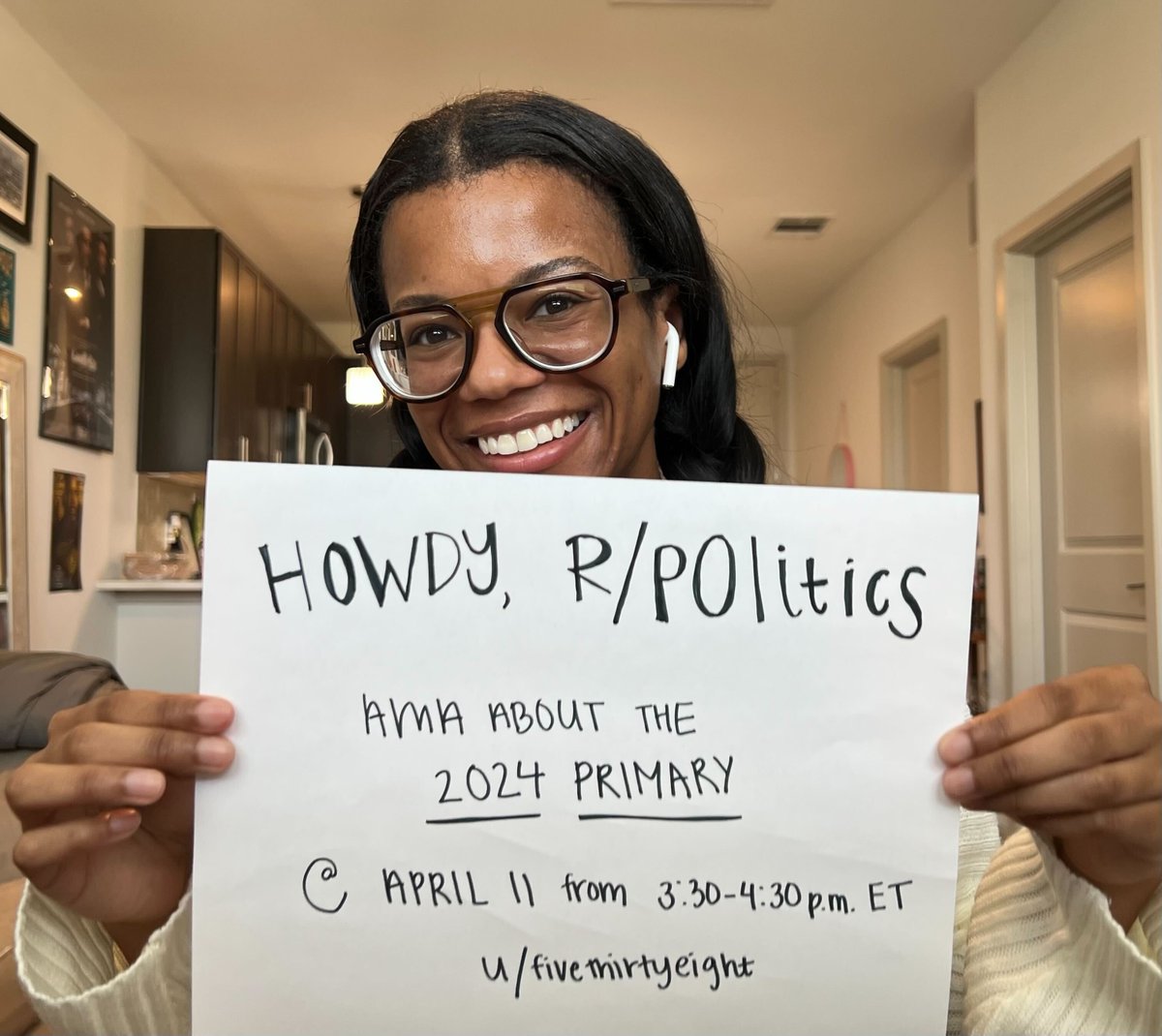 FiveThirtyEight's tweet photo. Got questions about the 2024 primary? 

@baseballot, @AlexSamuelsx5 and @geoffreyvs will answer them on @reddit on April 11! Don't miss our AMA in @rSlashPolitics from 3:30-4:30 p.m. ET. https://t.co/hnsBXiI9tx