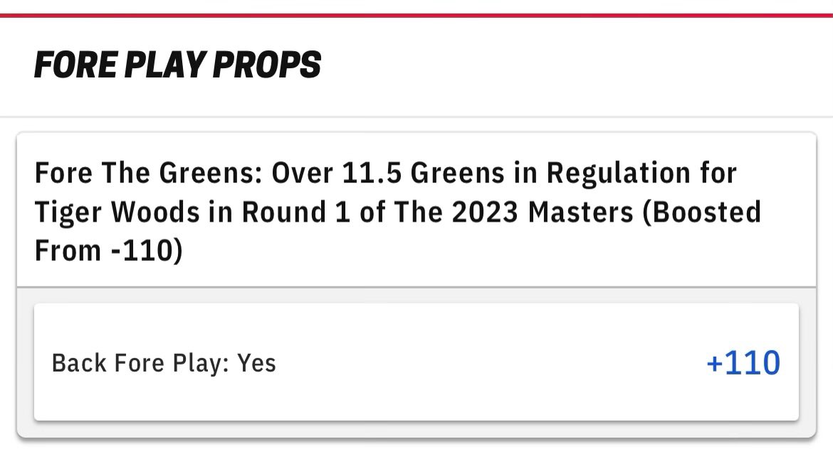 FrankieBorrelli's tweet photo. I present to you my favorite bet we’ve ever come up with. Tiger Woods GIR for Thursday. We are going crazy for every ball heading toward the green. This is gonna be so much fun @BSSportsbook https://t.co/KzHwJseUFt