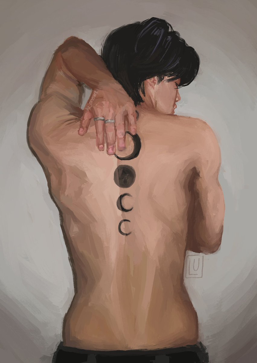 lu_oneart's tweet photo. jimins pretty moon tattoos :(( #bts #jimin #btsfanart https://t.co/tpYD4dSPzh