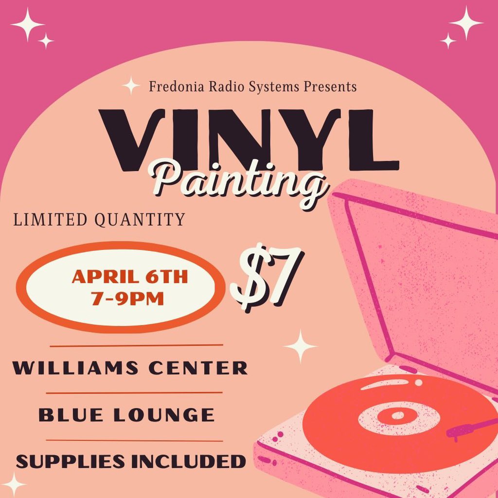 Join us on Thursday for vinyl painting night! Come create some room decor or a gift for a friend this Thursday, 4/6 at 7pm in the blue lounge!! We’ll see you there! 🎶
