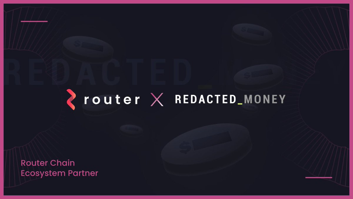 routerprotocol's tweet photo. Redacted Money, a trustless Zero Knowledge protocol is partnering with Router Protocol.

@redacted_money will leverage Router V2's OmniChain Framework to build a seamless cross-chain privacy app/mixer! https://t.co/MYkBO87JfI