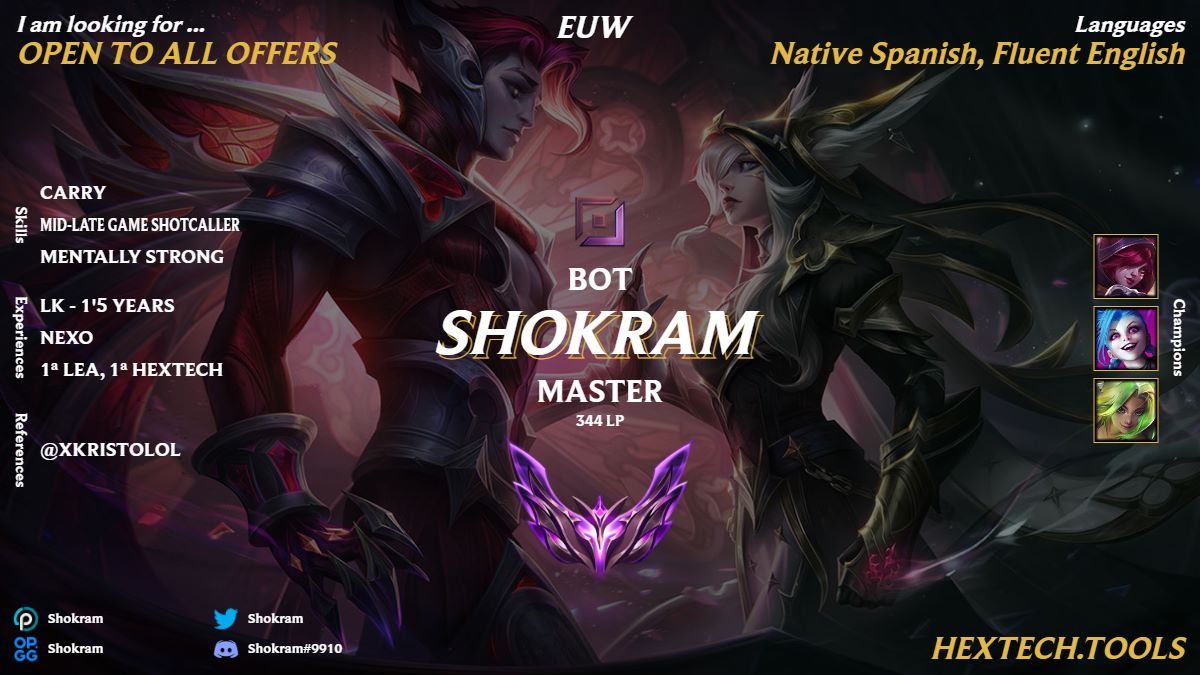 Tras mi último Split en LK estoy LFT para el próximo Split. Abierto a cualquier opción. MD open.

After my last Split in LK I am LFT for the next Split, I am open to any option. DM open.