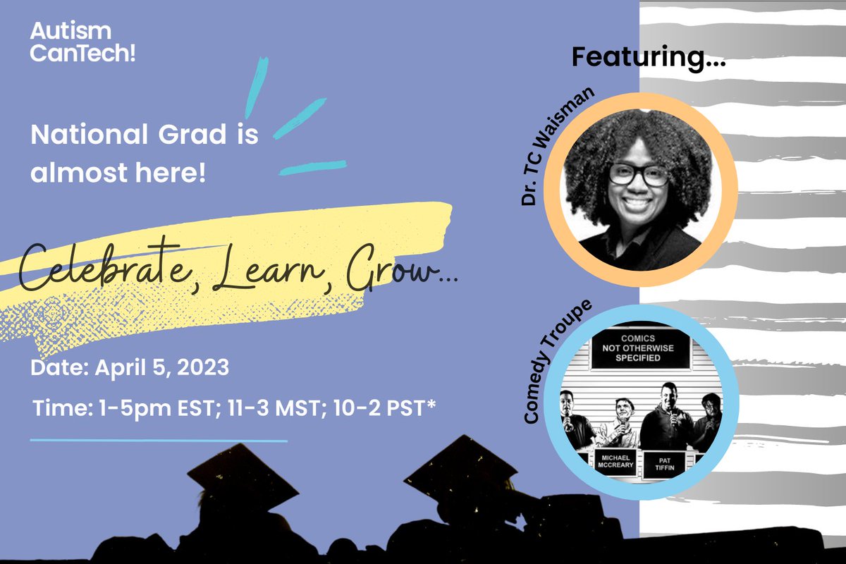 AutismCanTech's tweet image. You're invited to our #nationalgrad happening tomorrow! We're got a great line up of speakers, entertainment, workshops, certificate presentations and more! Join us for our celebration. Register @https://www.eventbrite.ca/e/487114070297 #autismatwork #autism #celebration