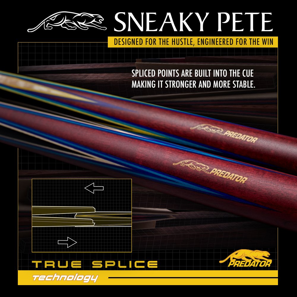PredatorCues's tweet image. True Splice Technology is built into every Sneaky Pete Cue to provide a more solid feel, stronger hits, &amp;amp; better stability for lowered deflection.
Engineered for the Win: predatorcues.me/3K7qxrj
#PoolCue #BilliardsTechnology #LowDeflection #WoodenCues #SneakyPeteCue #PredatorCues